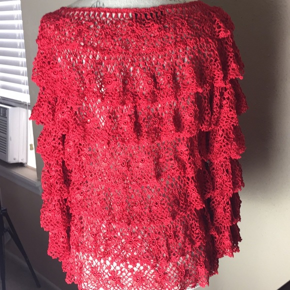 Area. A Hand Crocheted Ruffled Floral Sweater L/XL - Picture 2 of 6